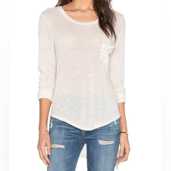 Revolve LNA Women's T-shirt Long Sleeve Torn Pocket Tee Top White Ivory Small - Picture 1 of 13